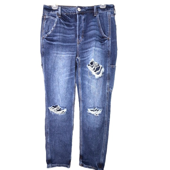 American Eagle Hi Rise Tomgirl Cargo Jeans Size 6‎ Short Holes Ripped Grunge - Picture 1 of 14